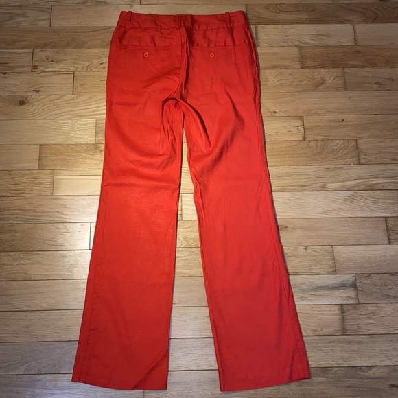 Anthropologie Elevenses Brenton Straight Leg Linen Blend coral red work pants 4 - Picture 6 of 15